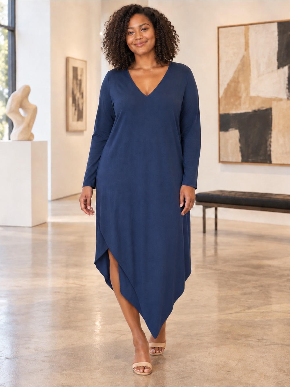 Universal Standard Iconic V-Neck Geneva Dress Navy M US 18-20